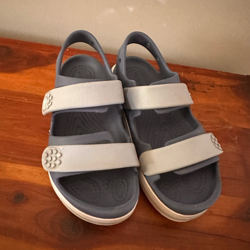 CROCS Blue and Gray Sporty Sandals with Velcro Straps